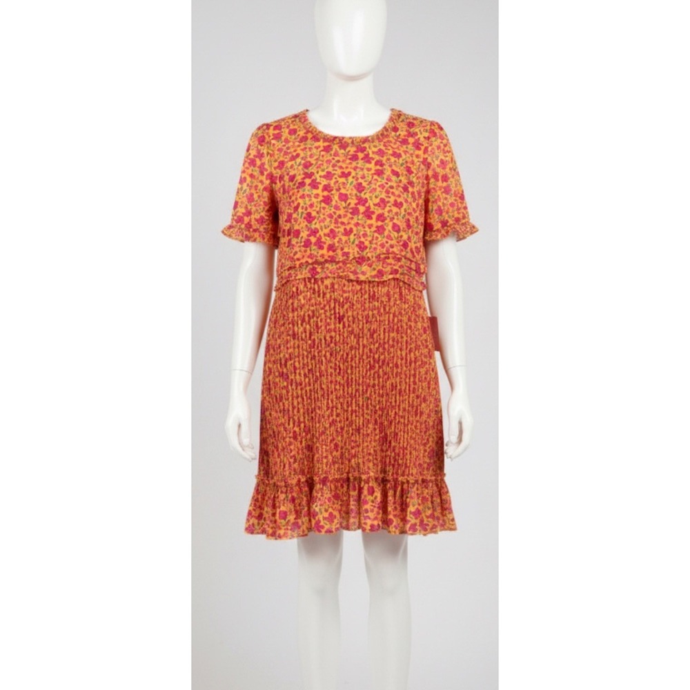 Ivy City Co. Raven Dress Plus Multicolor Orange Pink 22W- 2X Floral  Ruffle New